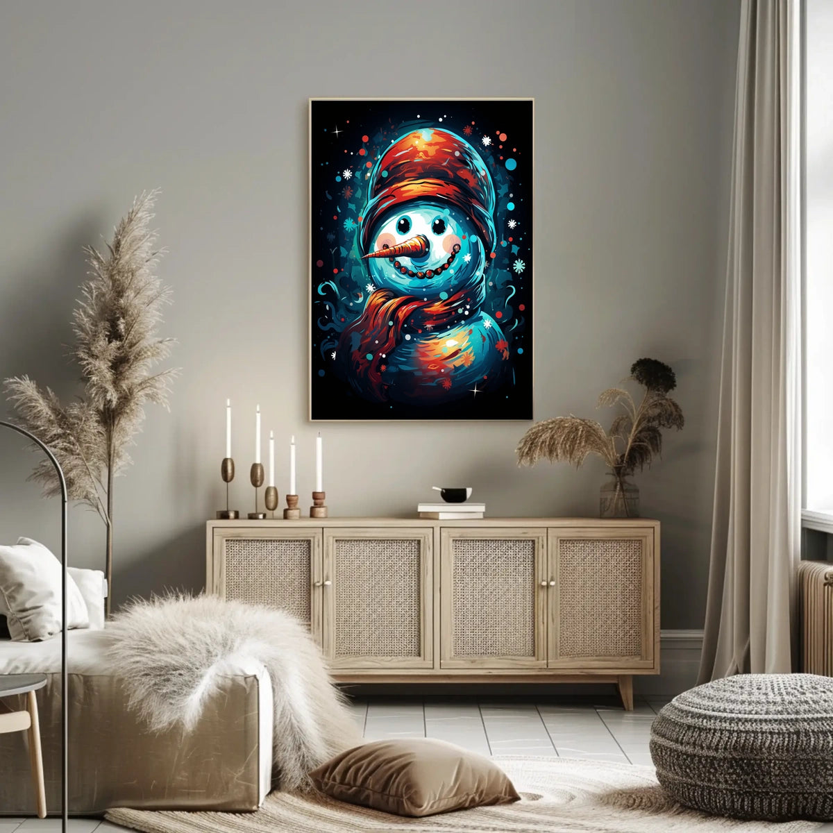 Stylized Snowman Holiday Abstract Artistic Poster