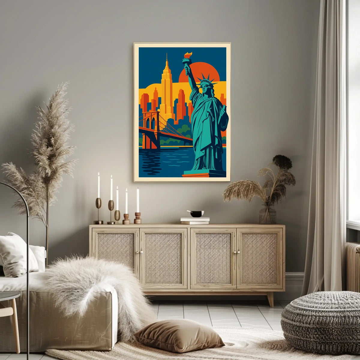 New York City Poster Retro Travel Skyline Wall Art