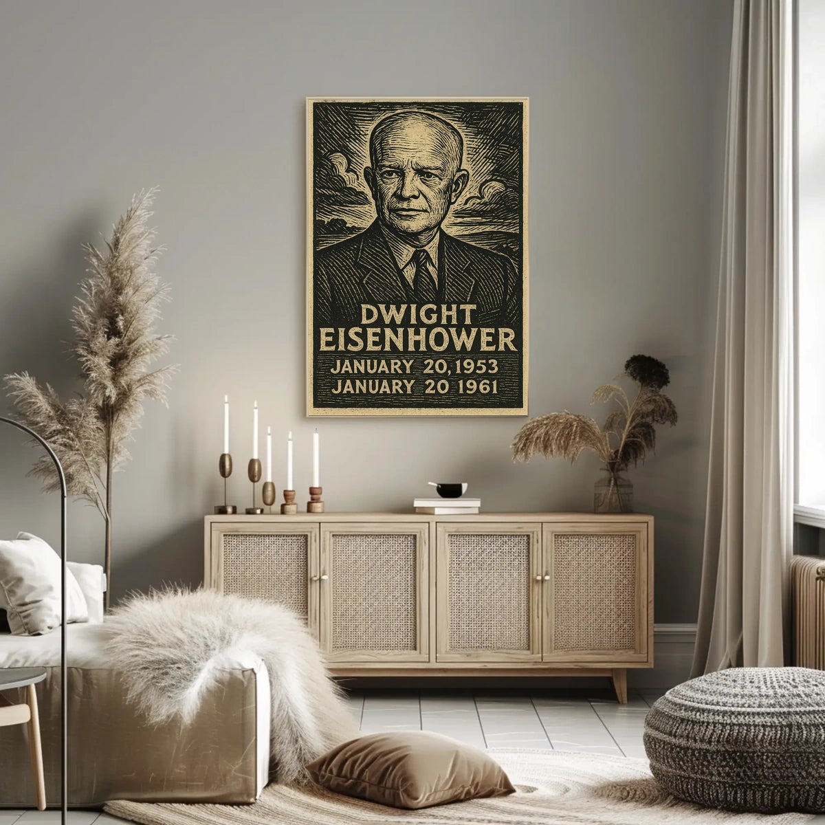 Dwight Eisenhower Vintage Linocut Portrait Poster