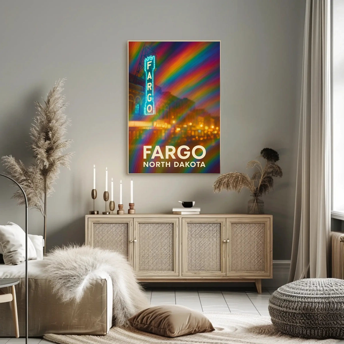 Fargo North Dakota Vibrant Cityscape Digital Painting Impressionism Urban Travel Poster
