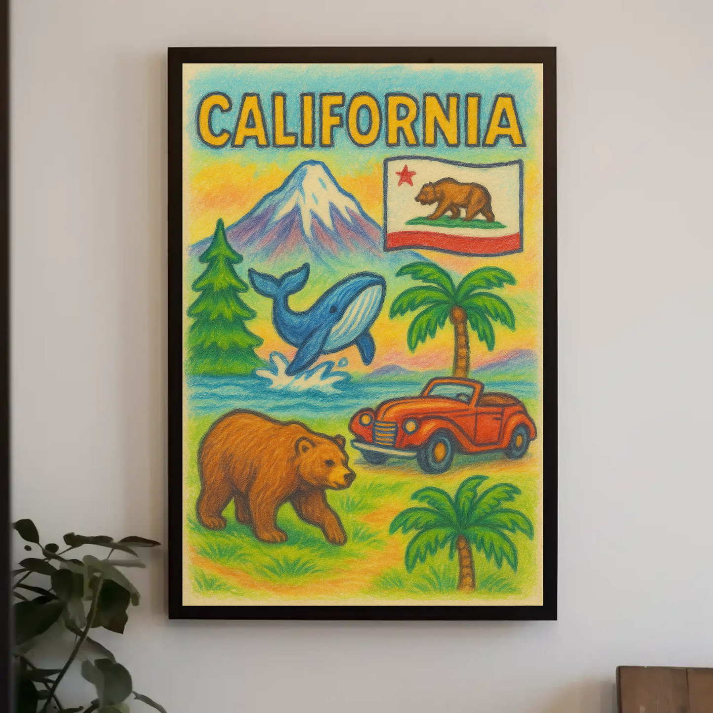California Bear Whale Redwood Vintage Travel Poster