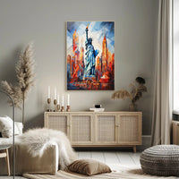Statue of Liberty Cityscape Poster Abstract Wall Art