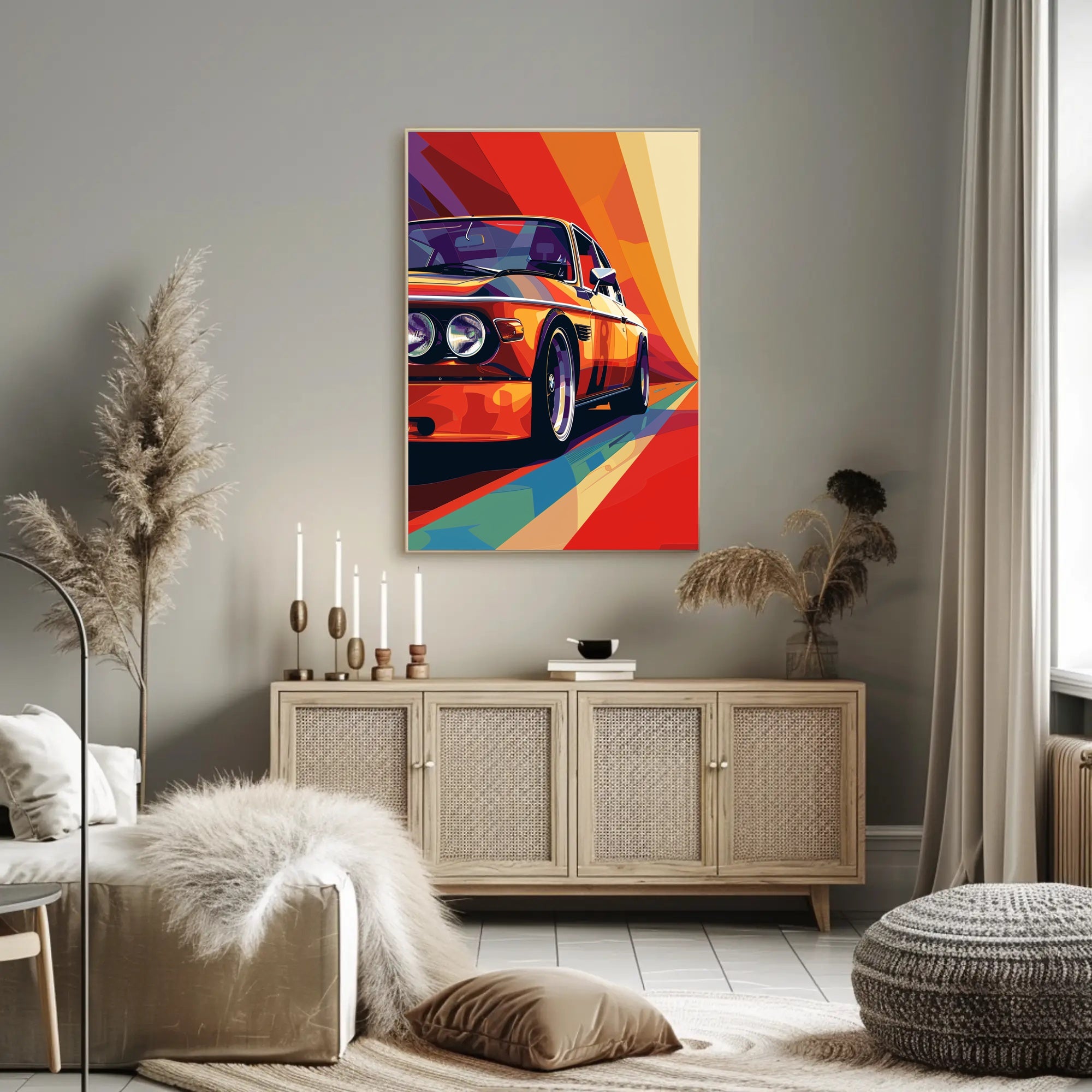 Classic Car Pop Art Poster in Vibrant Illustration PosterGoat