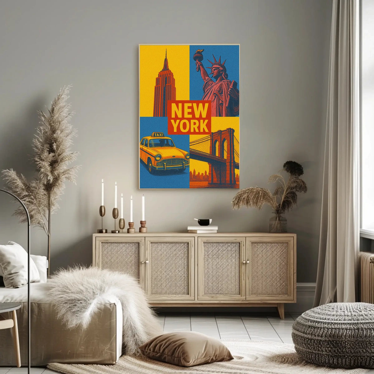 New York City Poster Vintage Landmarks Iconic Wall Art