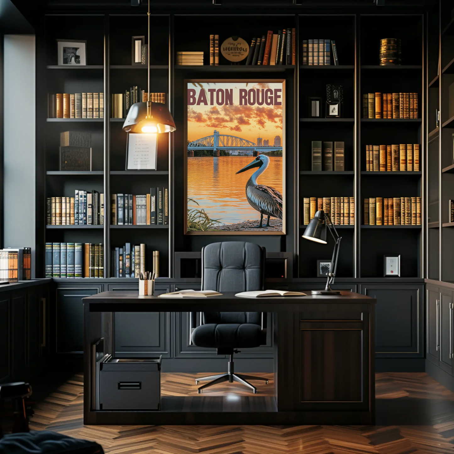 Vintage Travel Poster - Baton Rouge Pelican Sunset