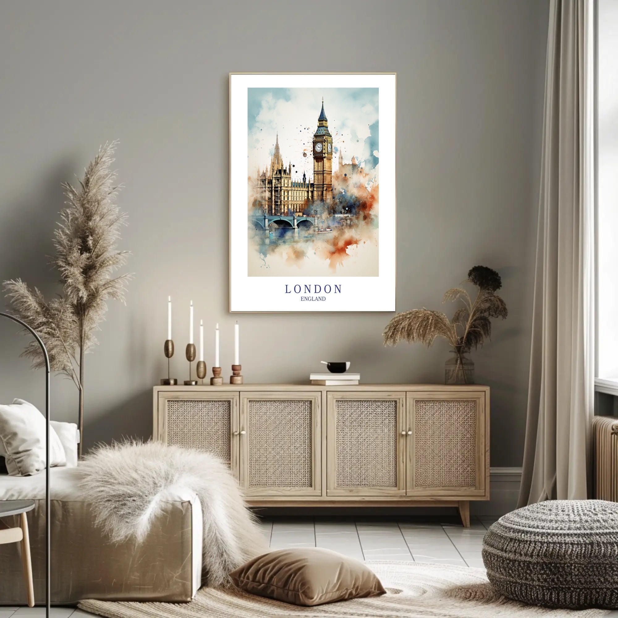 Big Ben Art: Watercolor London Urban Cityscape Poster PosterGoat