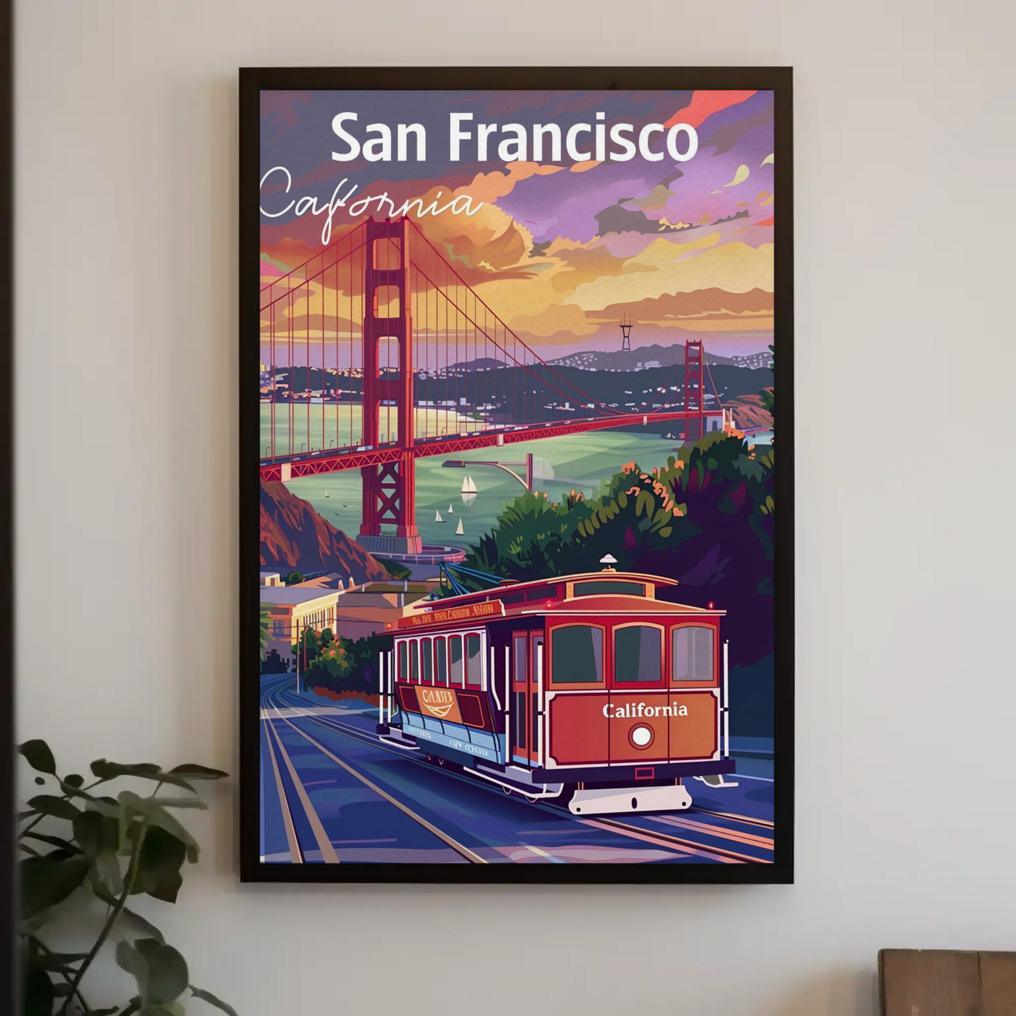 San Francisco Trolley Golden Gate Iconic View Travel Poster