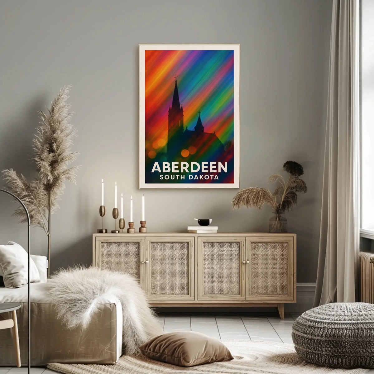 Aberdeen Church Silhouette Rainbow Lights Digital Poster