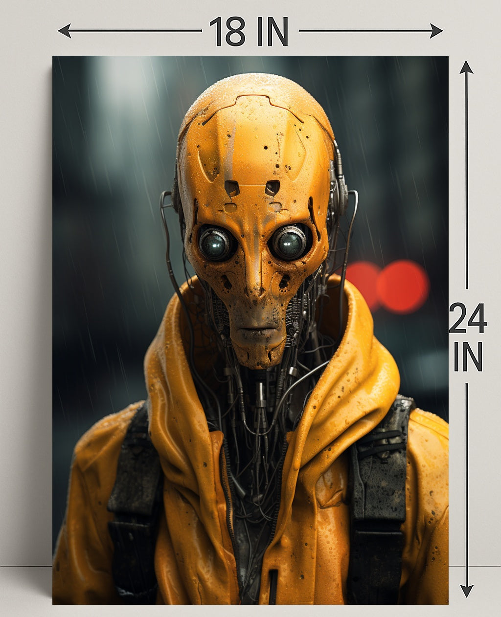 Cybernetic Sentinel In The Rain Poster PosterGoat