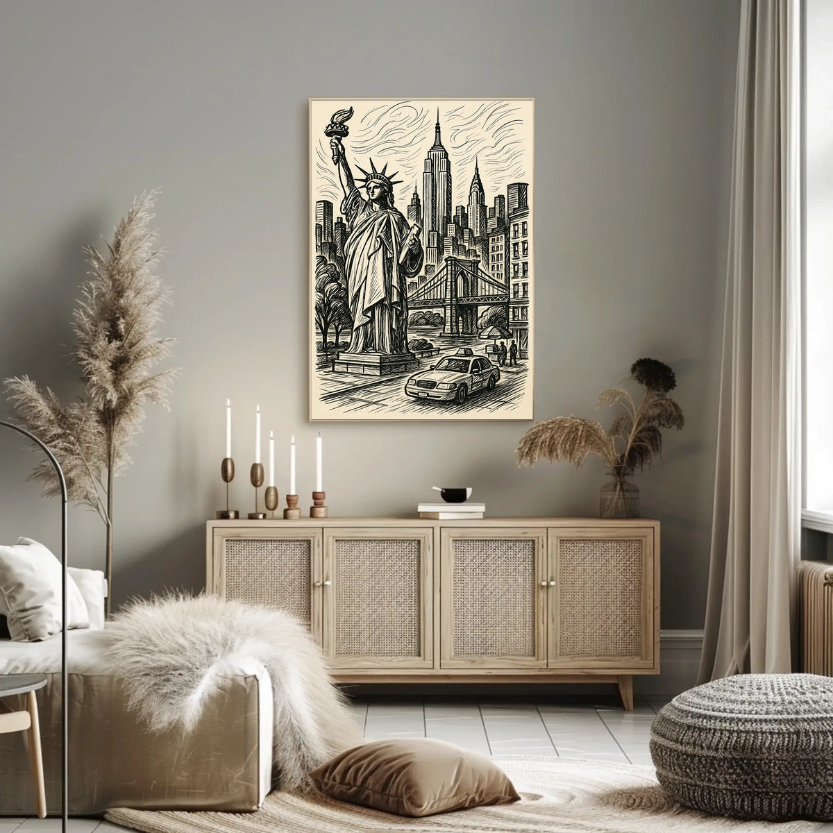 New York City Poster Vintage Monochrome Cityscape Wall Art