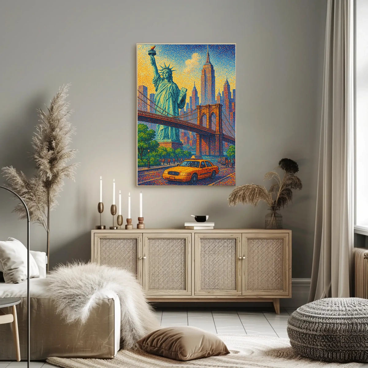 New York City Pointillist Landmarks Poster Modern Wall Art