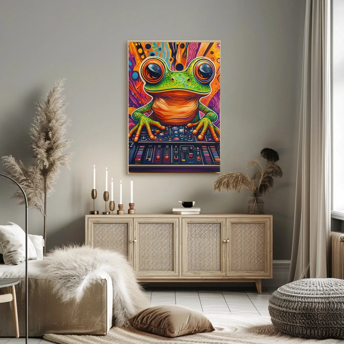 Whimsical Frog DJ Art Print: Abstract, Artistic, or Pop Culture Poster