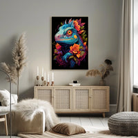 Vibrant Iguana With Roses Poster