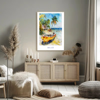 Serene Belize Beach Scene Watercolor Travel Poster PosterGoat
