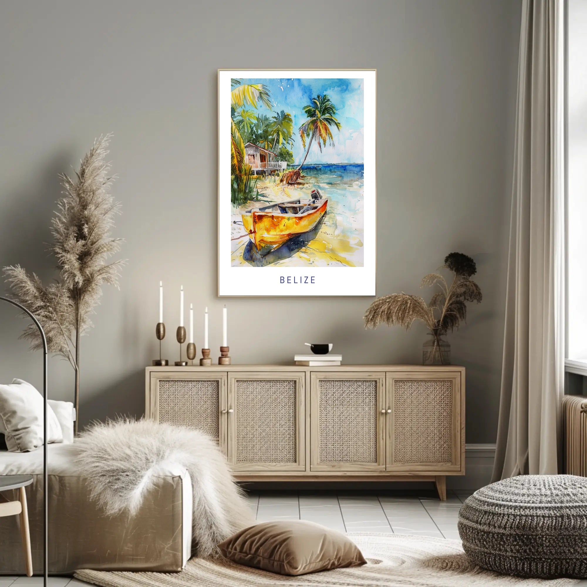 Serene Belize Beach Scene Watercolor Travel Poster PosterGoat