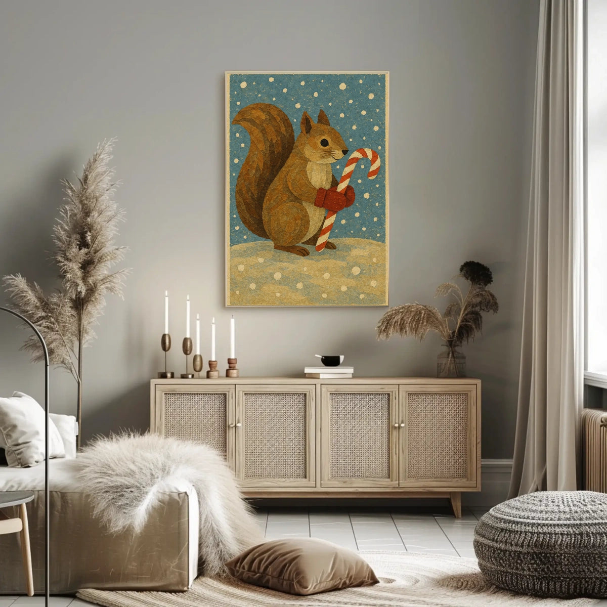 Squirrel Candy Cane Poster