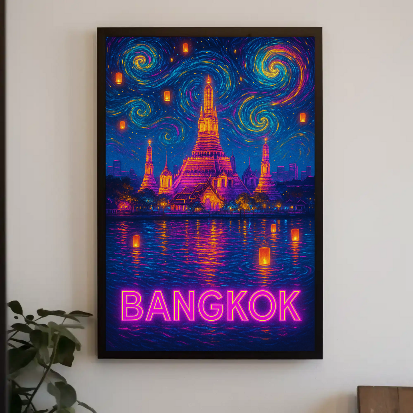 Bangkok Neon Temple Night Travel Poster