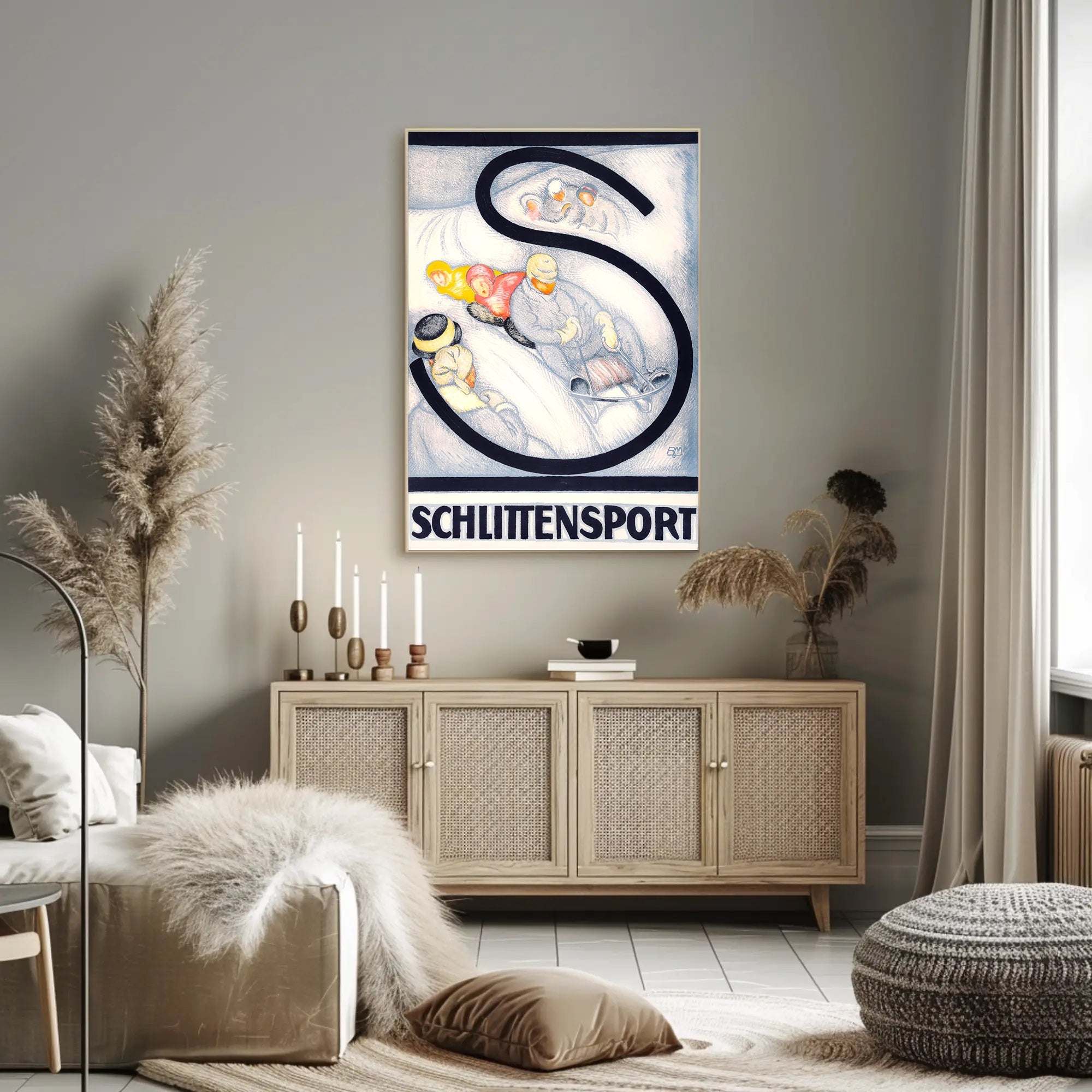 SCHLITTENSPORT Vintage Winter Sports Adventure Art Poster PosterGoat