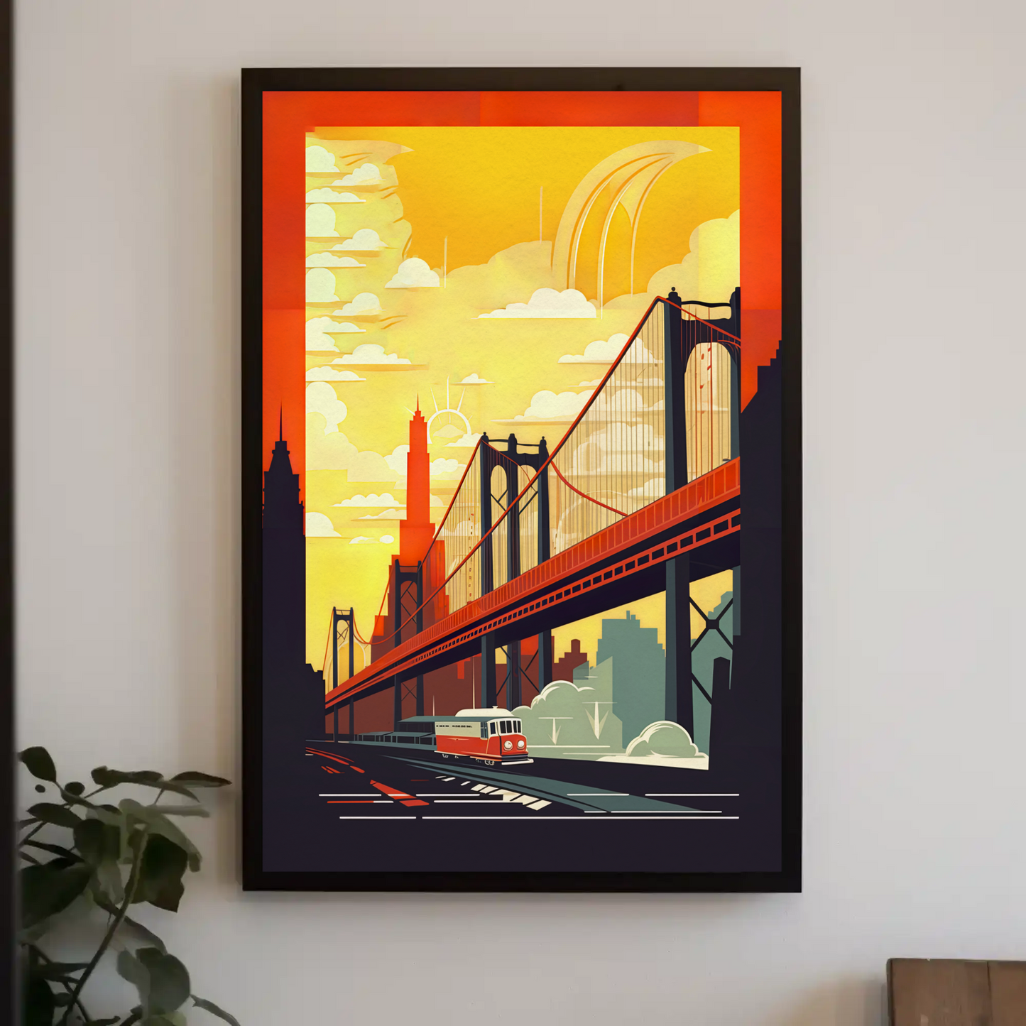 Golden Bridge City Transit Scene Travel Poster