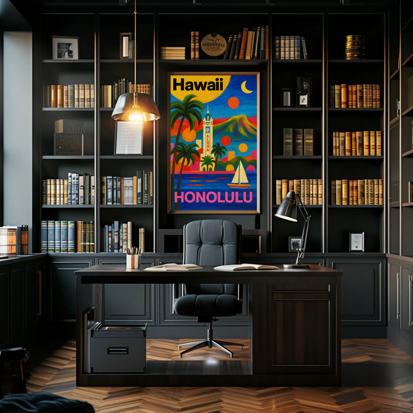Honolulu Hawaii Skyline Retro Vintage Travel Poster