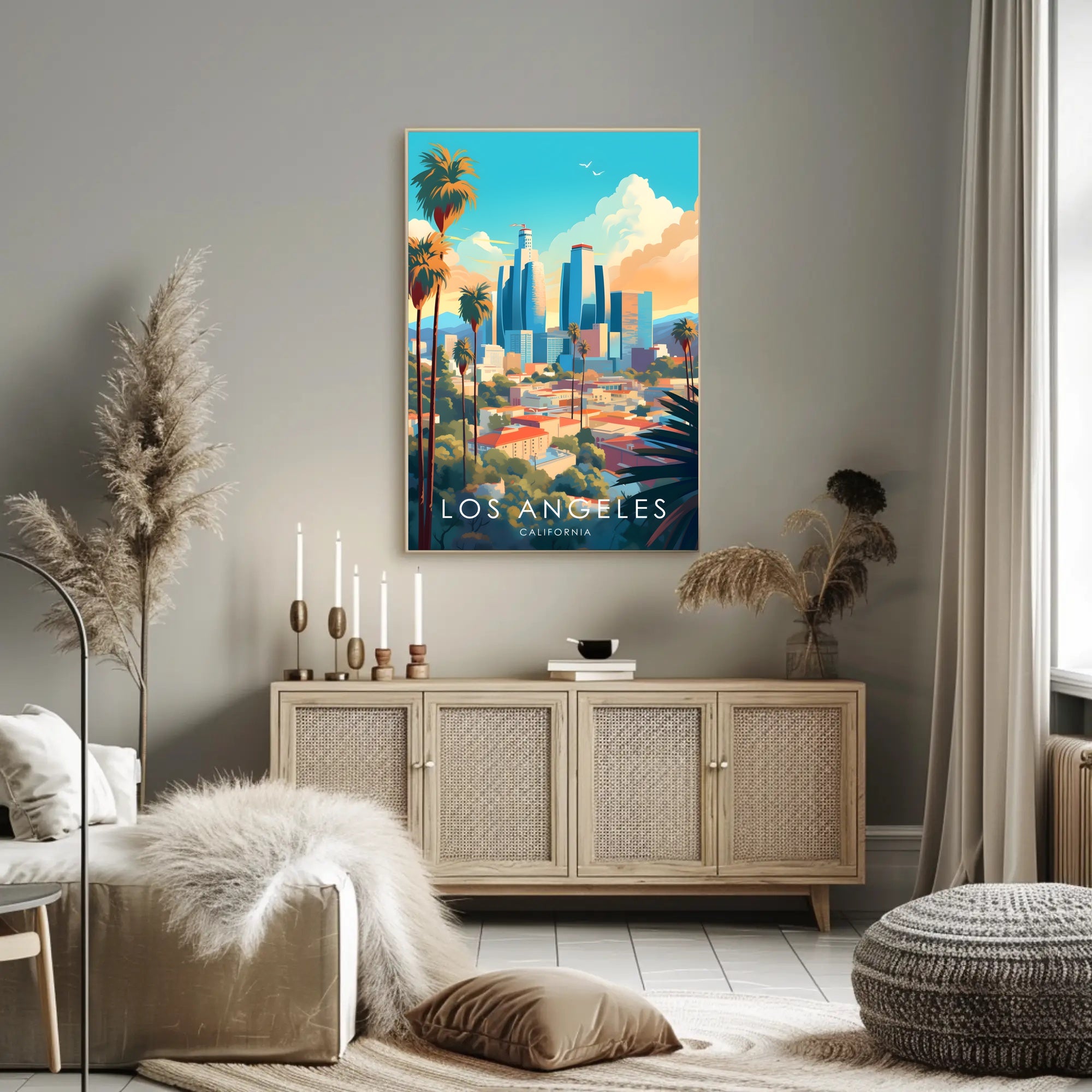 Vibrant Los Angeles Cityscape Illustration Travel Poster