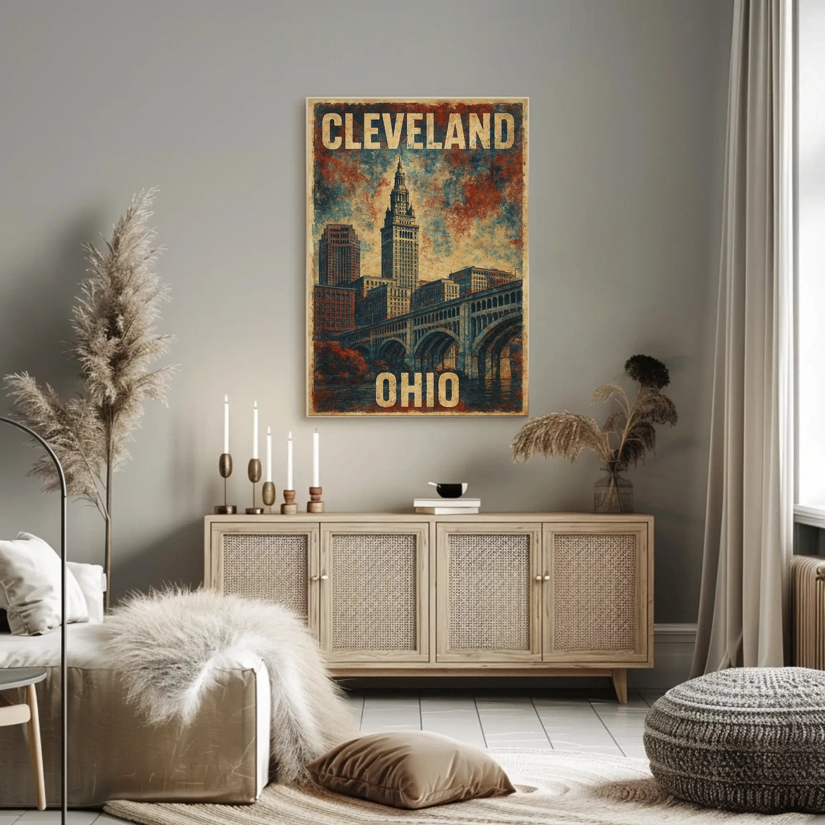 Cleveland, Ohio Vintage Cityscape Poster