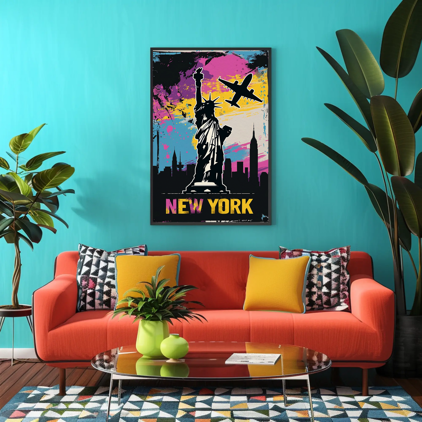 New York Skyline and Statue of Liberty Vintage Style Poster