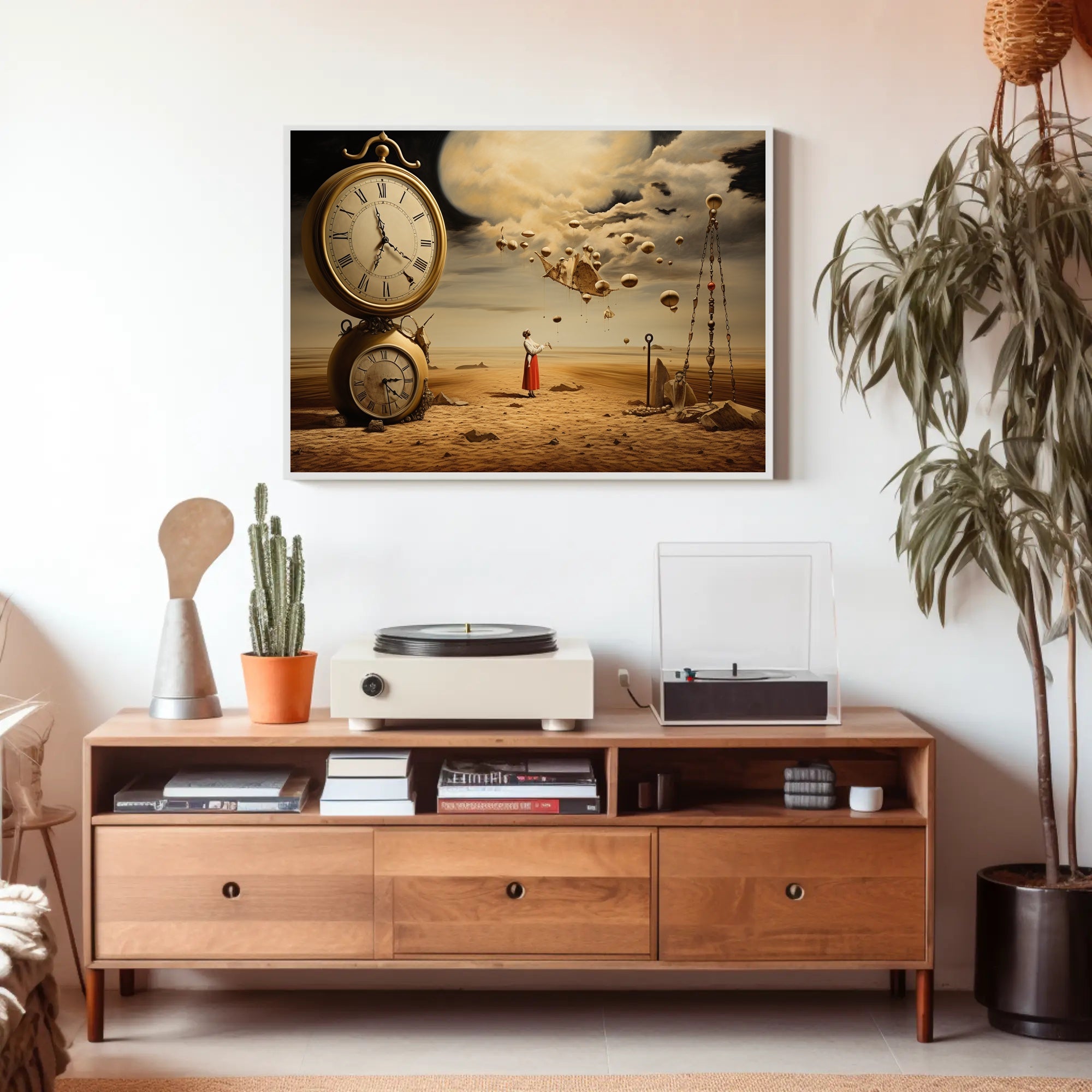 Surreal Dreamscape with Moon and Clocks - Fantasy Poster