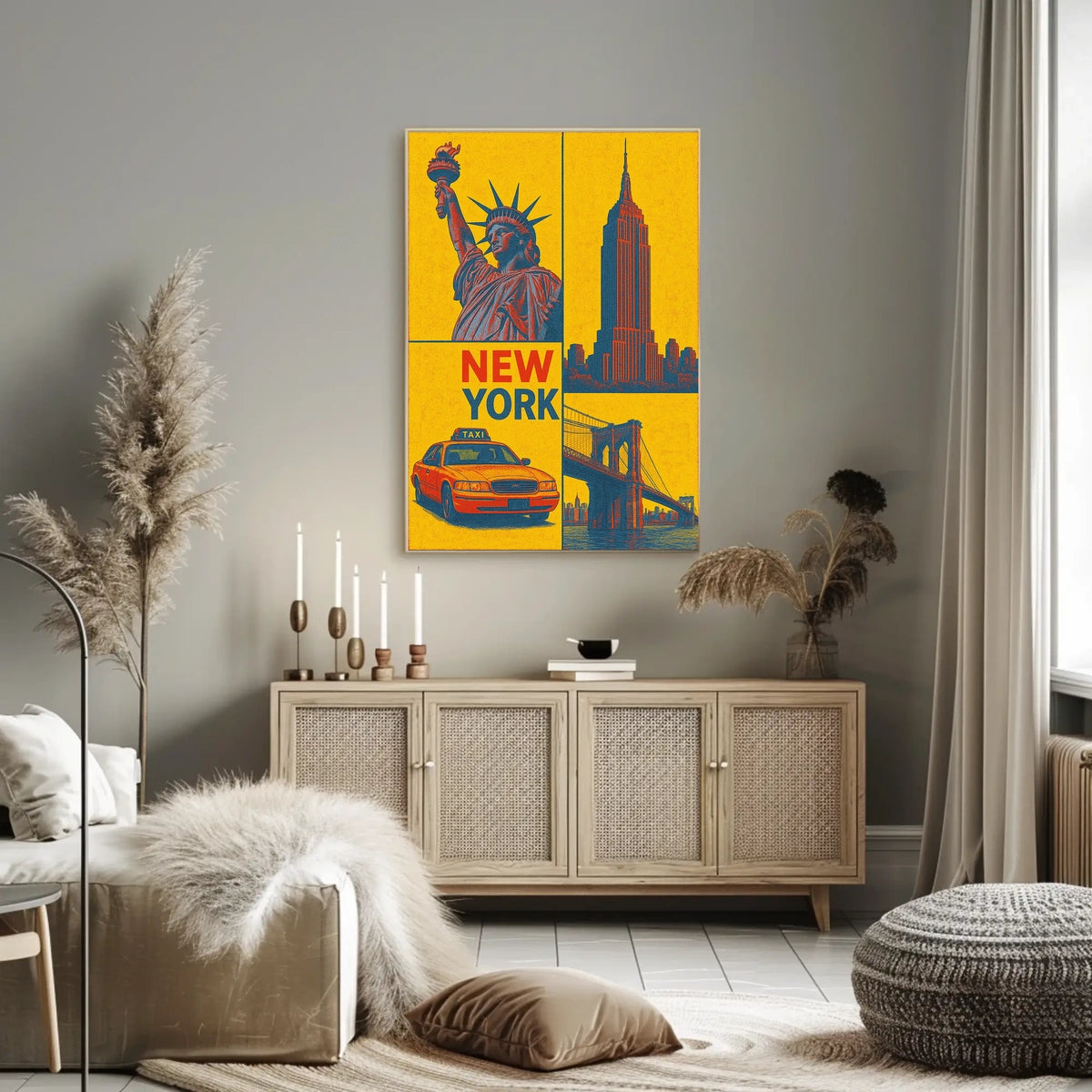 New York City Landmarks Cityscape Poster Retro Wall Art