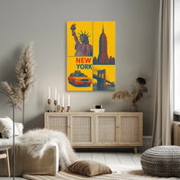 New York City Landmarks Cityscape Poster Retro Wall Art