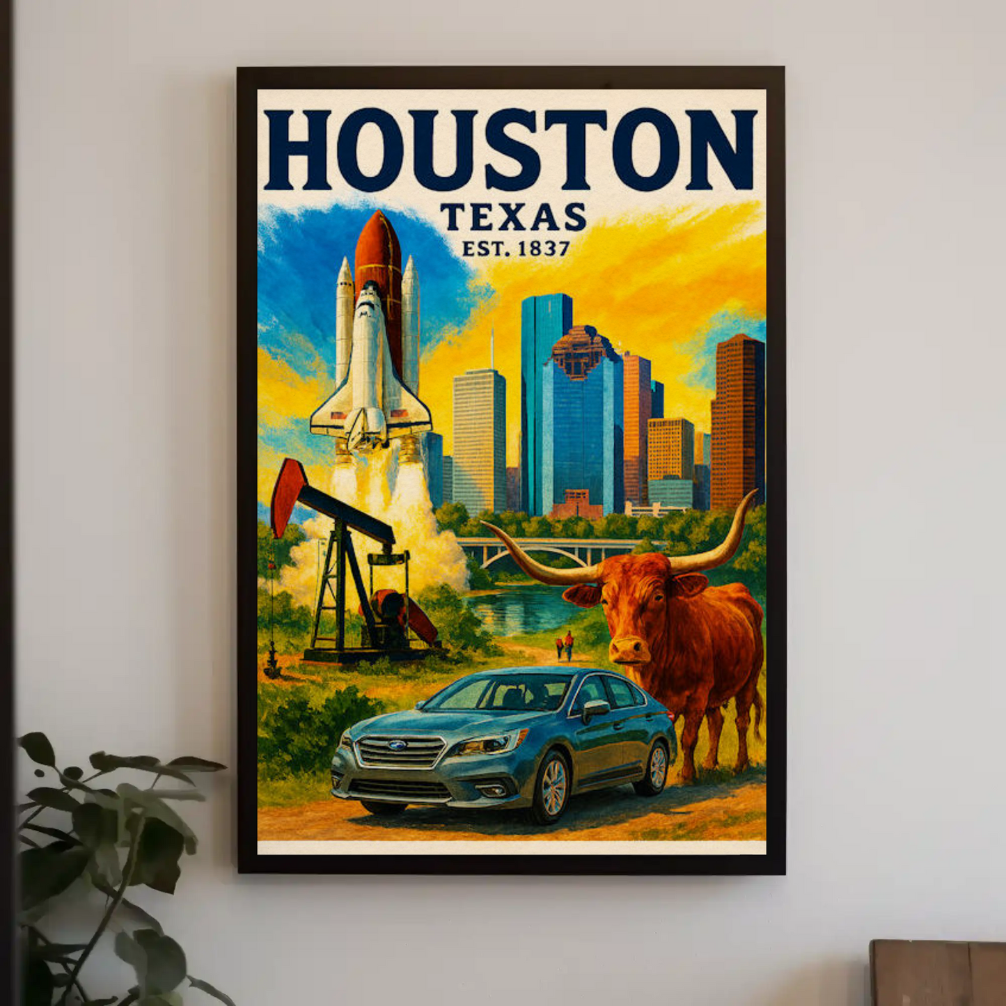 Houston Texas Longhorn Space Skyline Art Poster