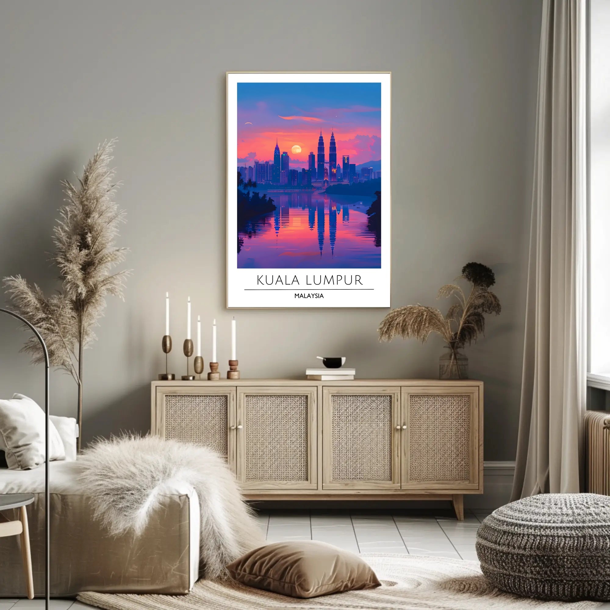 Kuala Lumpur skyline art with sunset urban cityscape poster