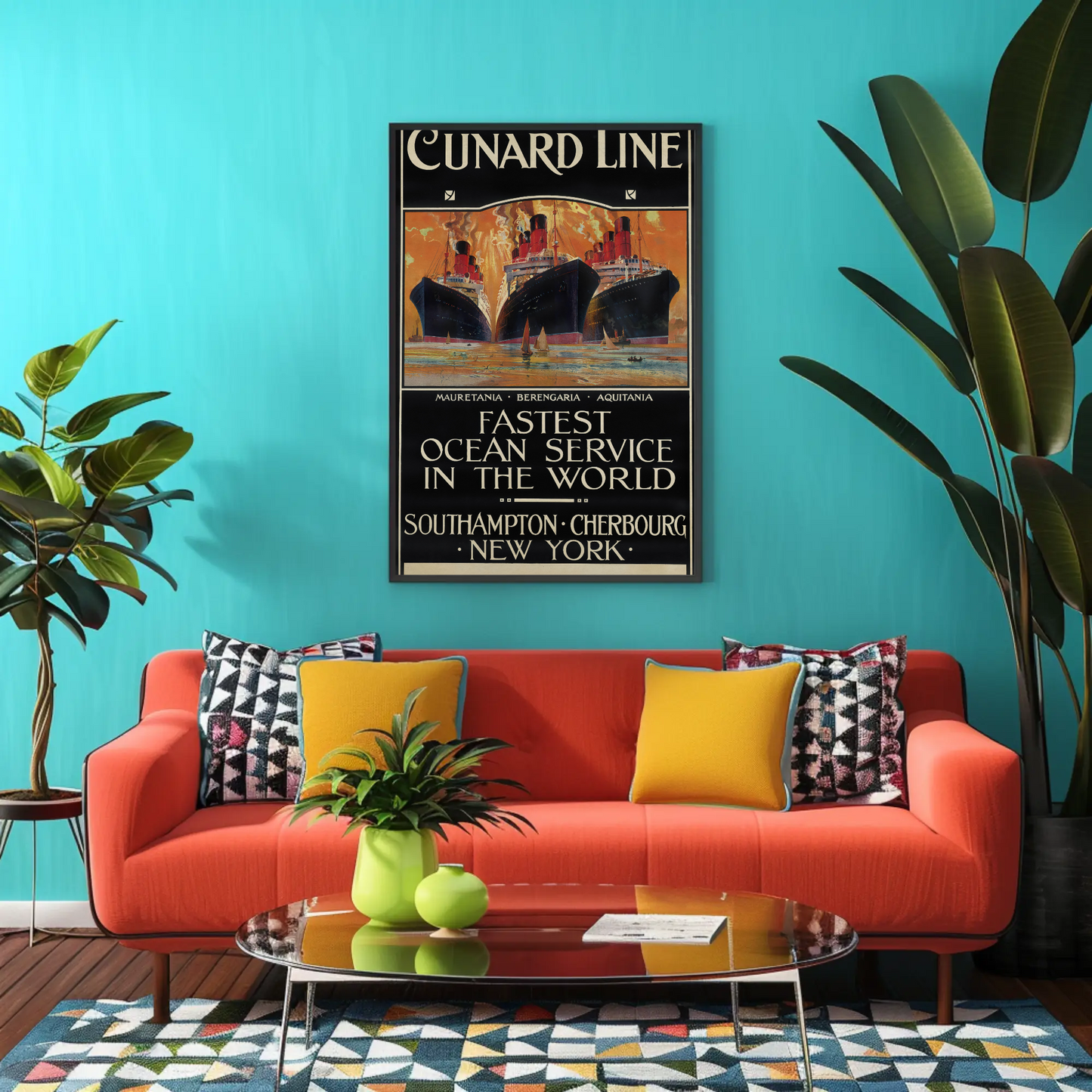 Cunard Line - Fastest Ocean Service Vintage Travel Poster
