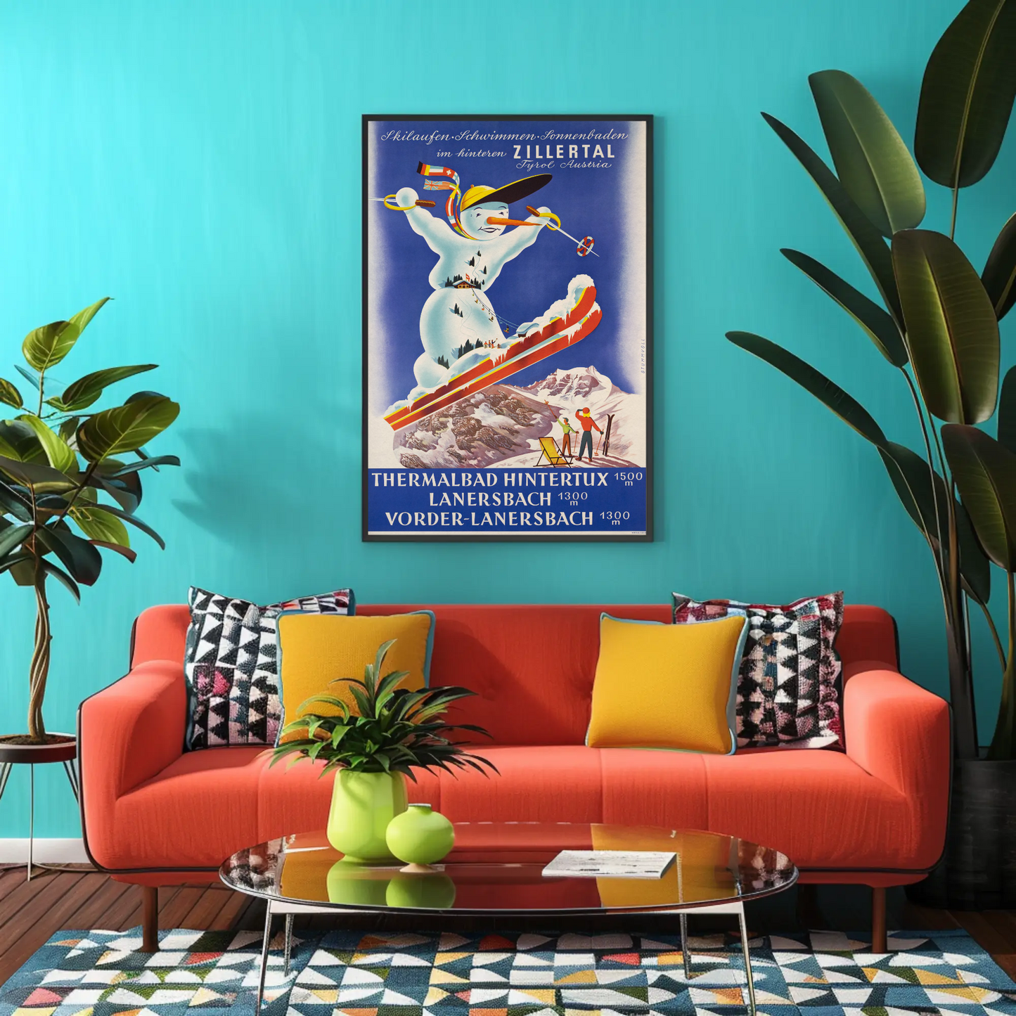 Austria Zillertal Thermalbad Hintertux Lanersbach 1955 Poster