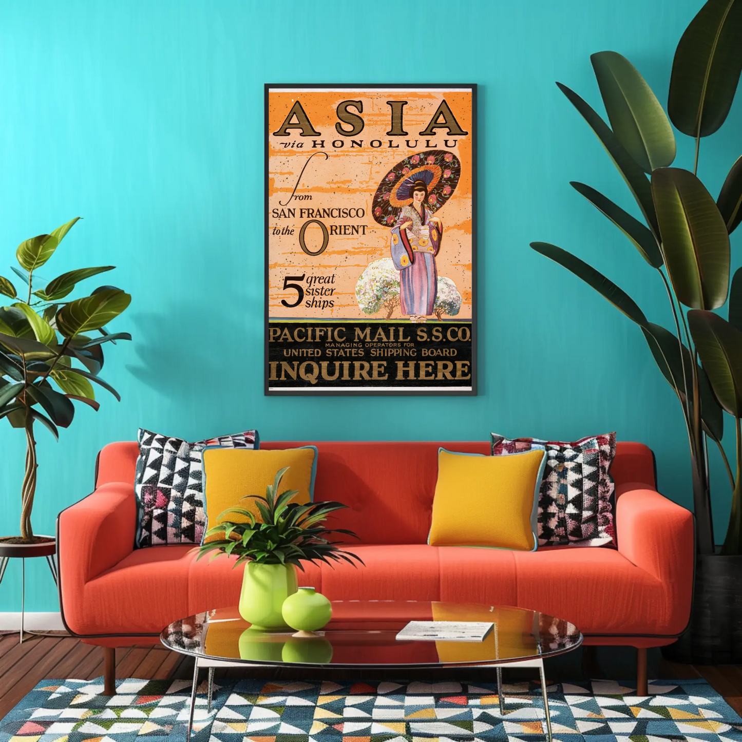 Asia via Honolulu - Pacific Mail Poster