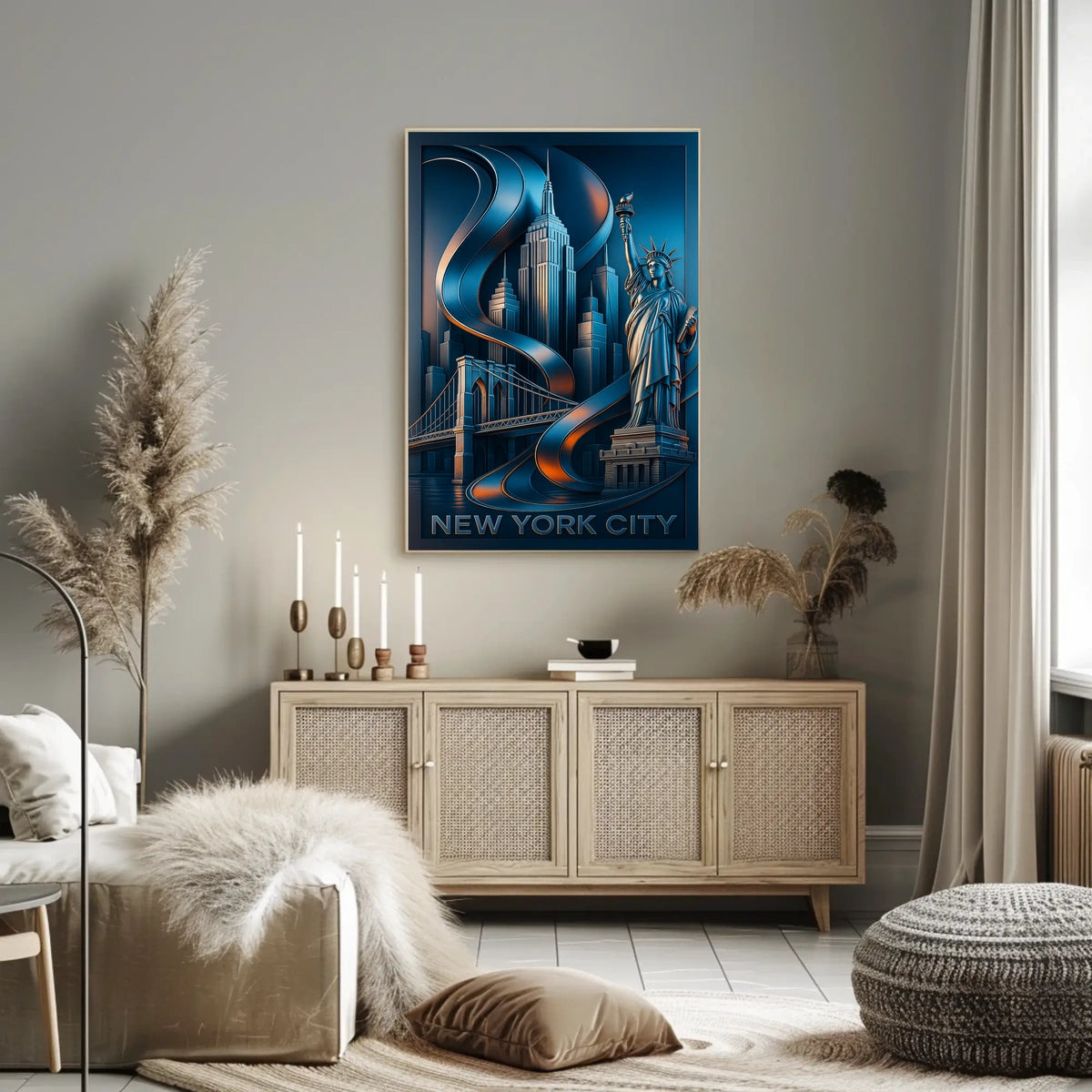 New York City Futuristic Landmarks Poster Modern Wall Art