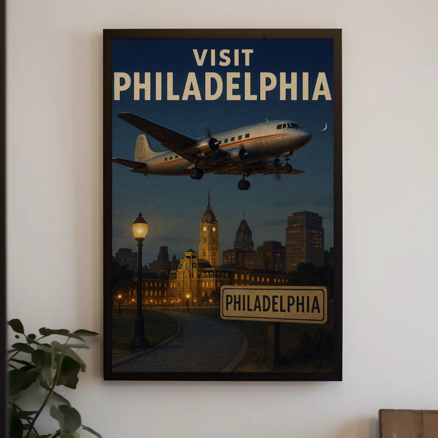 Visit Philadelphia Independence Hall Skyline Travel Poster