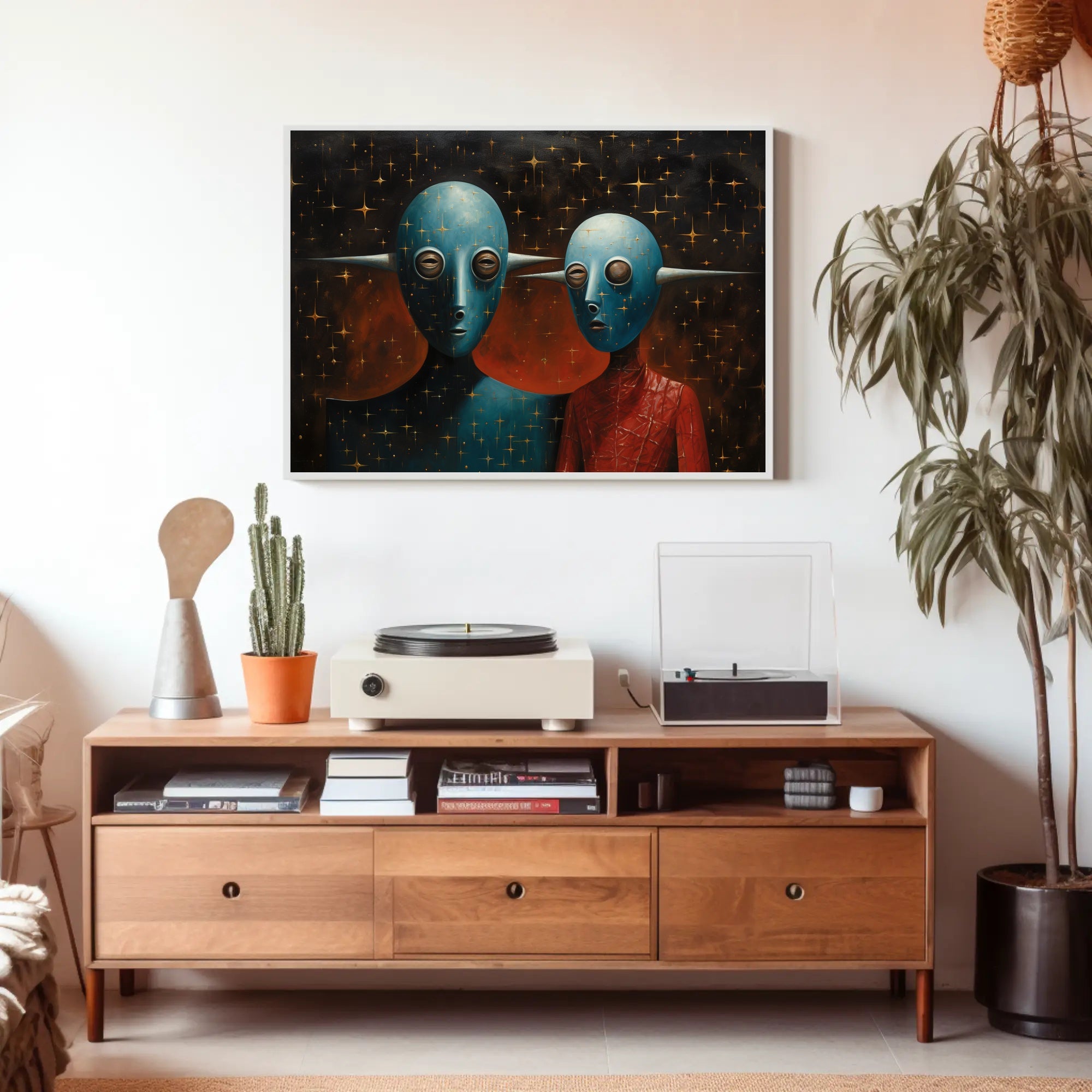 Alien Figures in Cosmic Setting Futuristic Sci-Fi Poster
