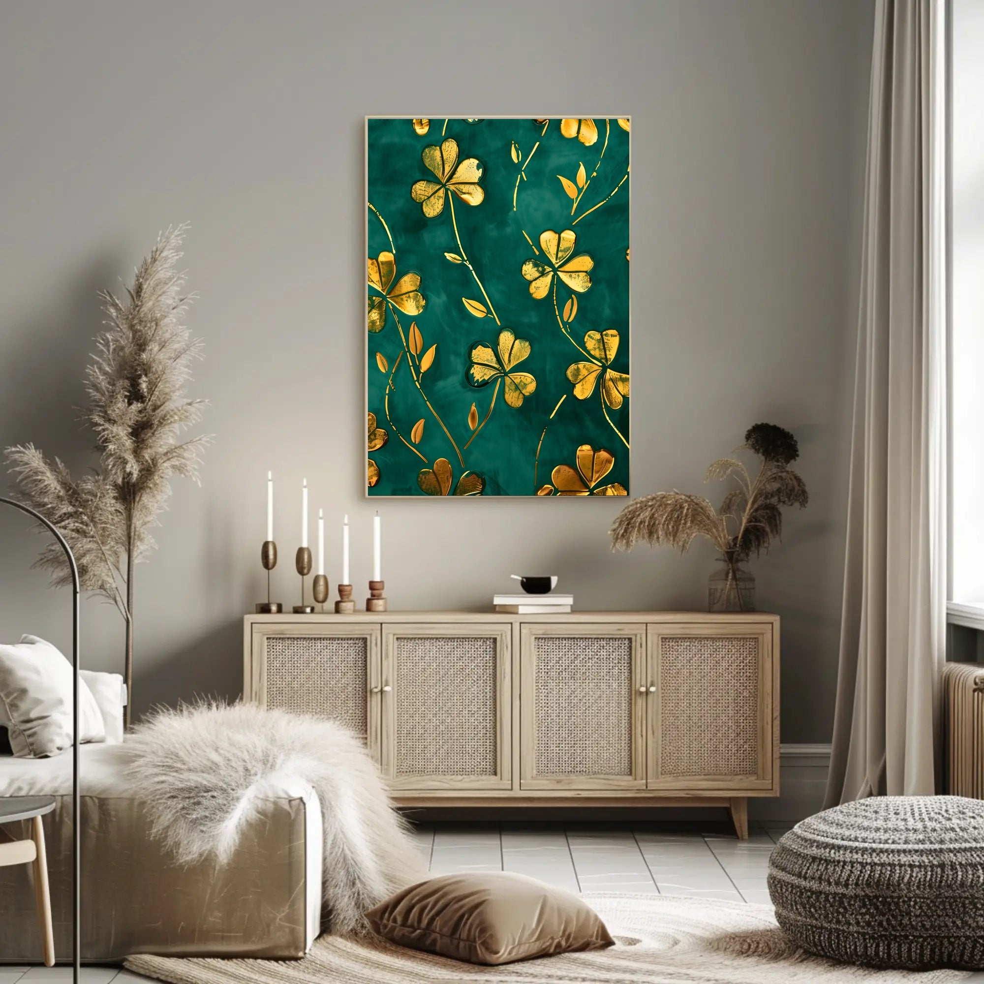 Golden Clovers Luxury Art Print Abstract or Artistic Poster