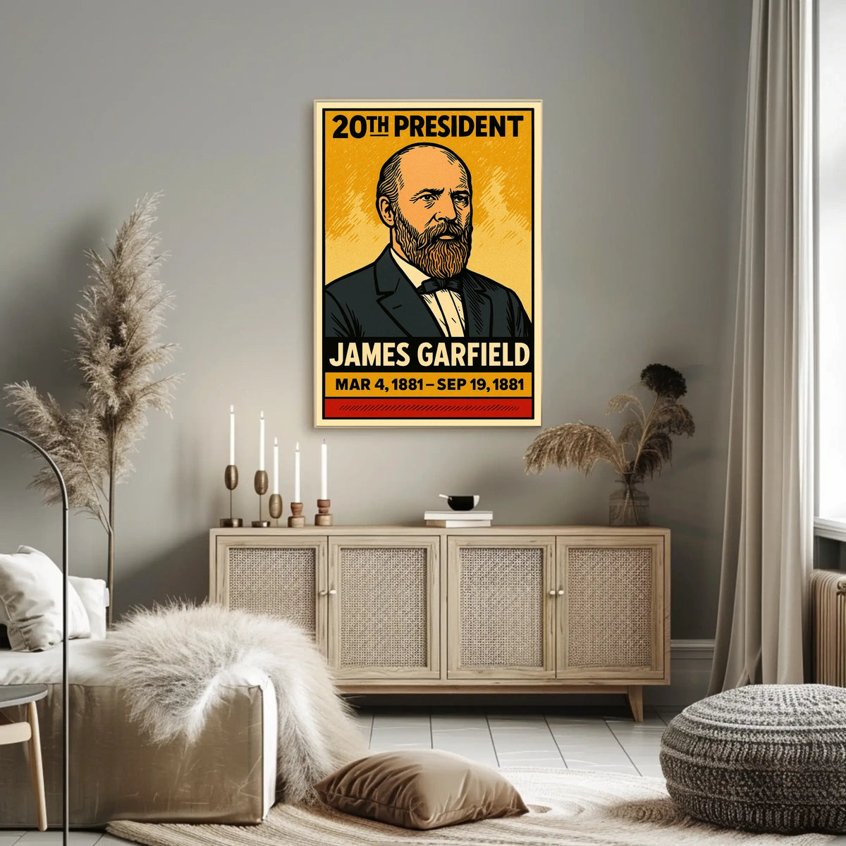 James A. Garfield 20th President of the United States Inked Comic Style Poster