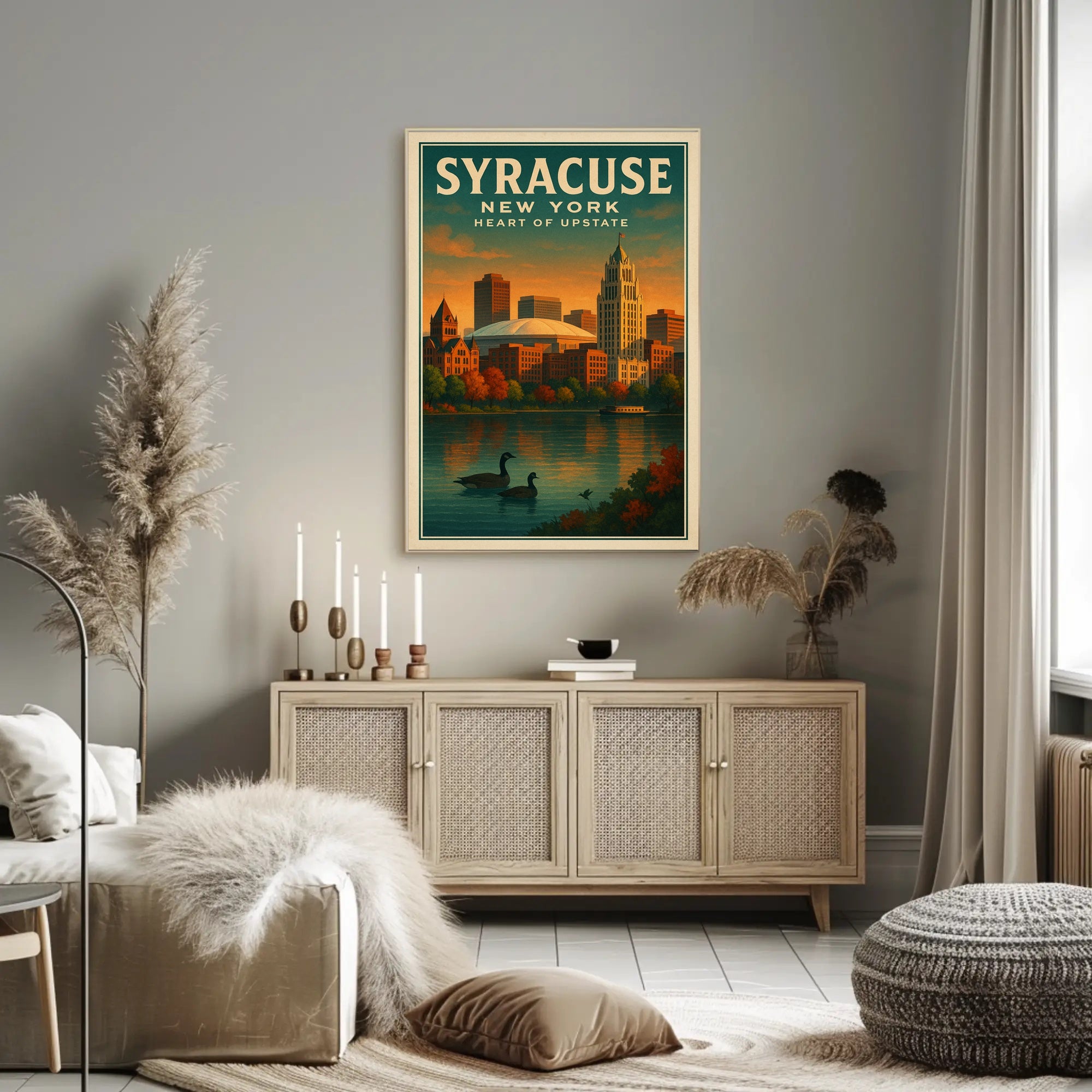 Scenic Syracuse Cityscape Poster Abstract Wall Art