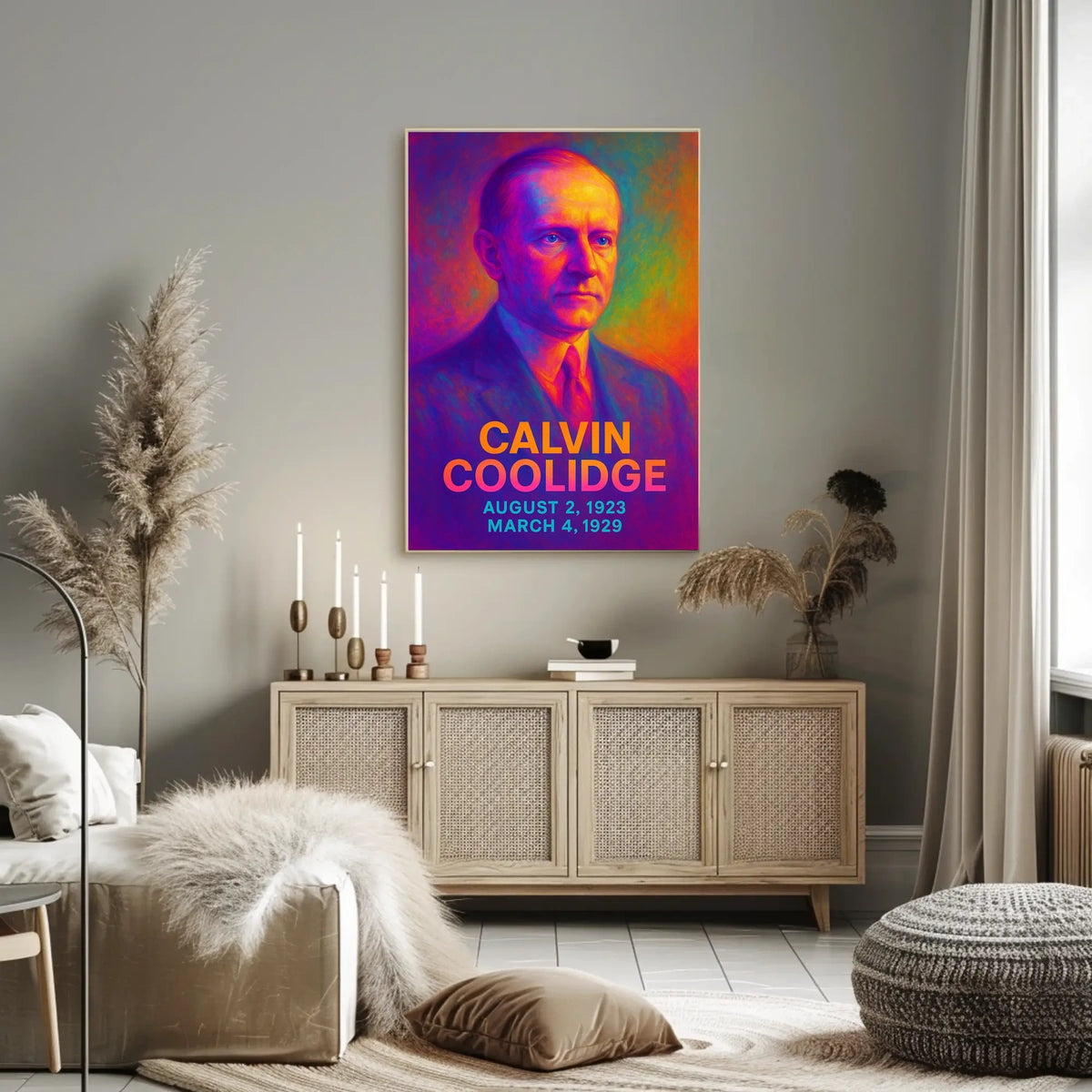 Calvin Coolidge 30th President of the United States Neon Gradient Overlay Poster
