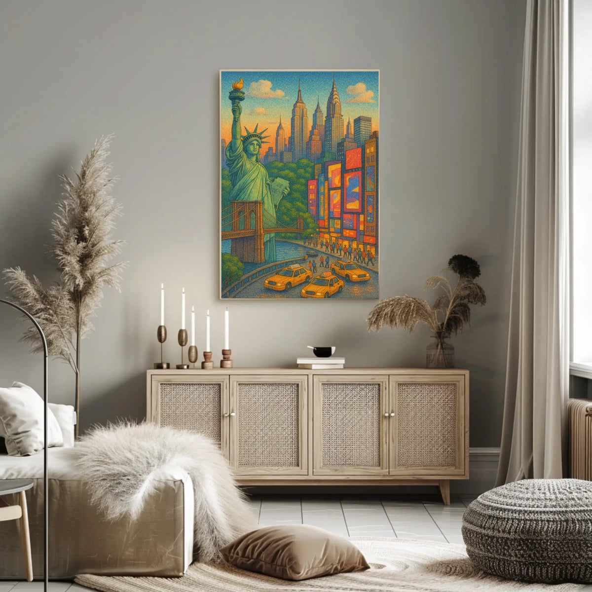 New York City Vibrant Skyline Poster Retro Wall Art