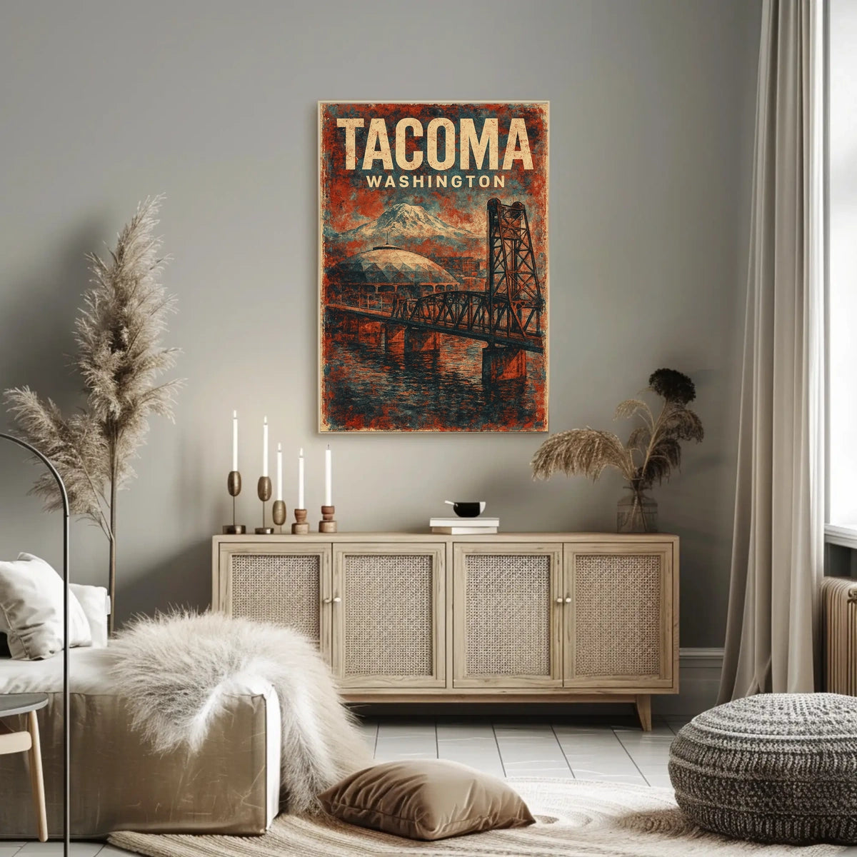Vintage Tacoma Poster: Bridge, Dome, Mount Rainier