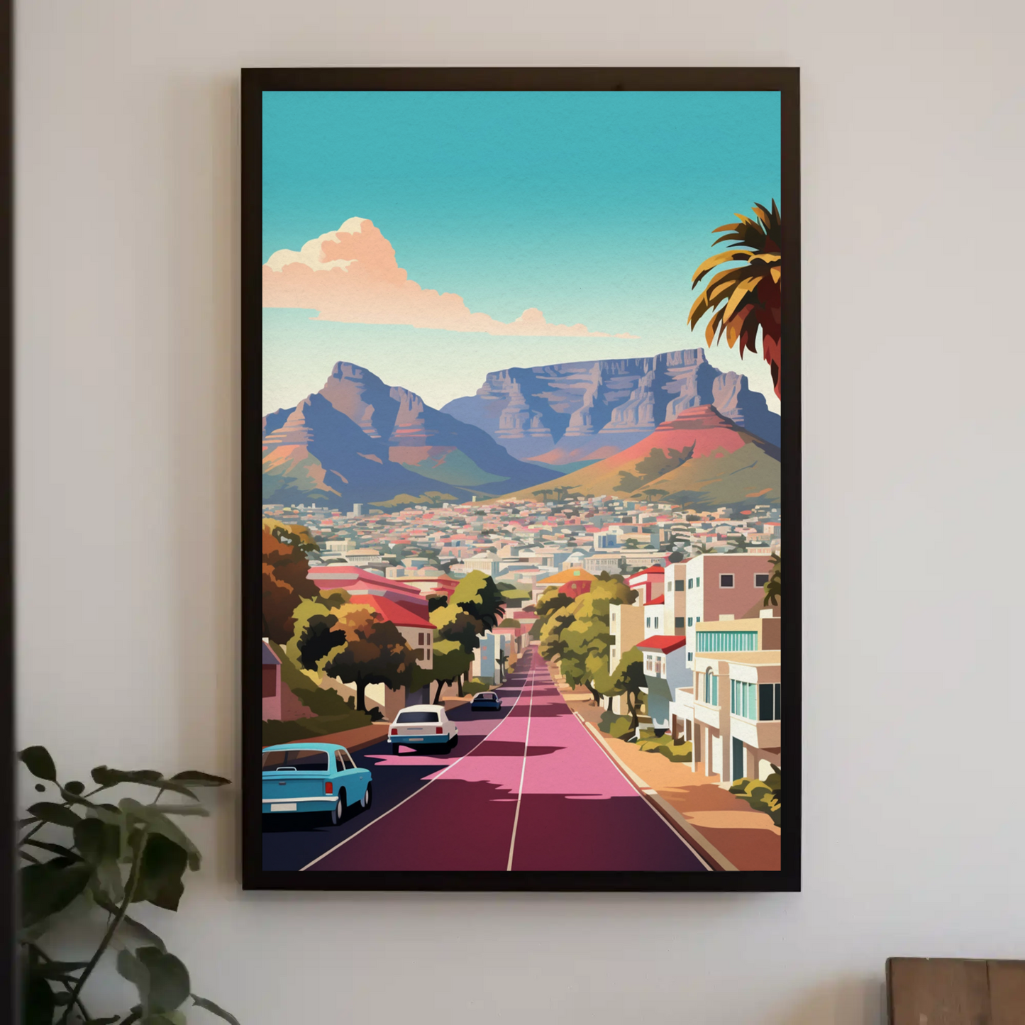Cape Town Table Mountain Urban Street View Travel Poster