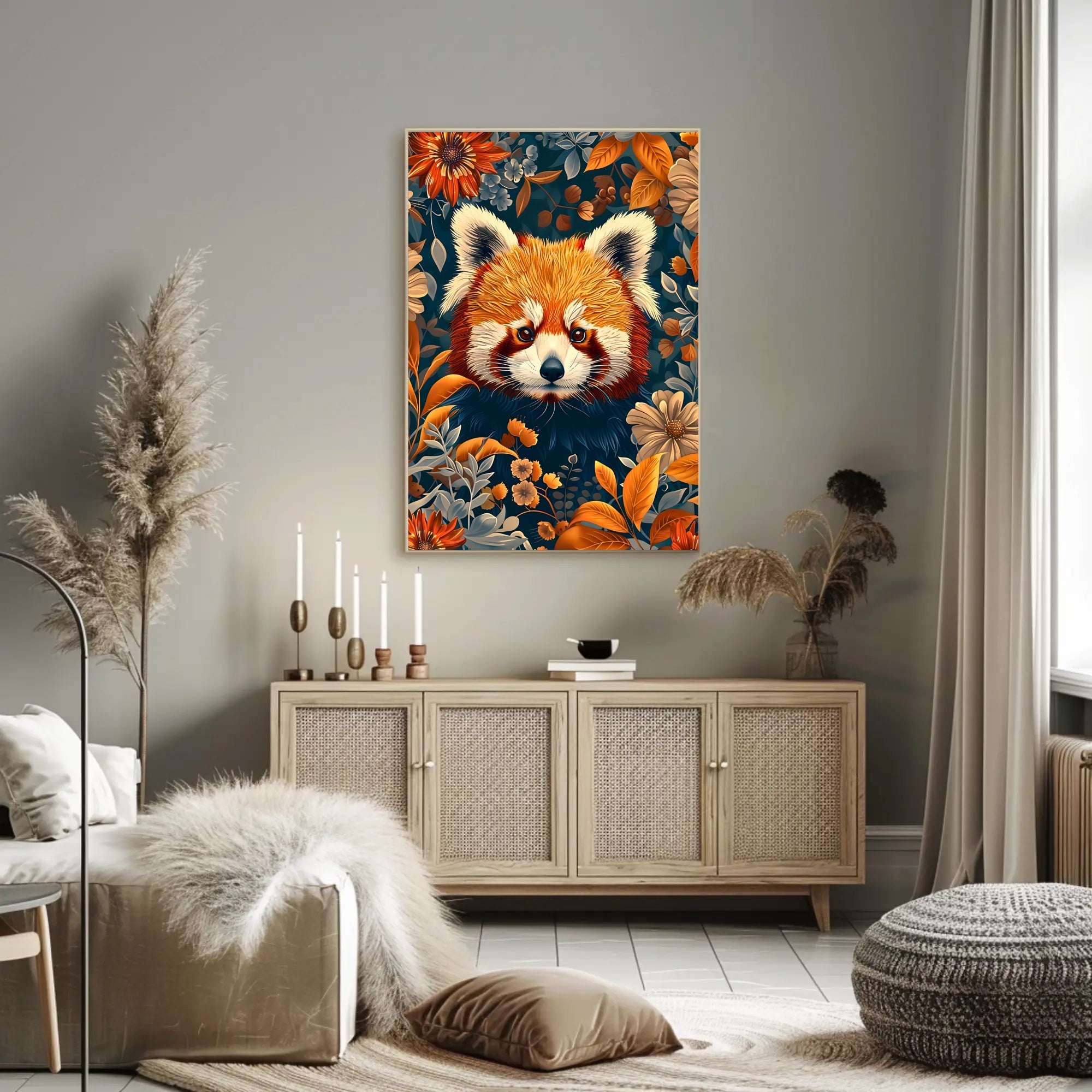 Red Panda in Bloom Wall Art Print