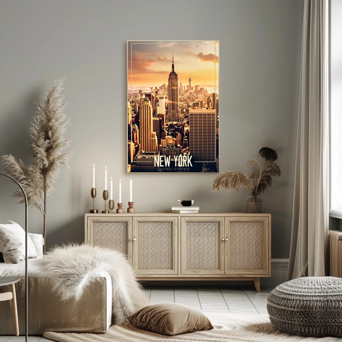 New York City Skyscrapers Sunset Poster Modern Wall Art