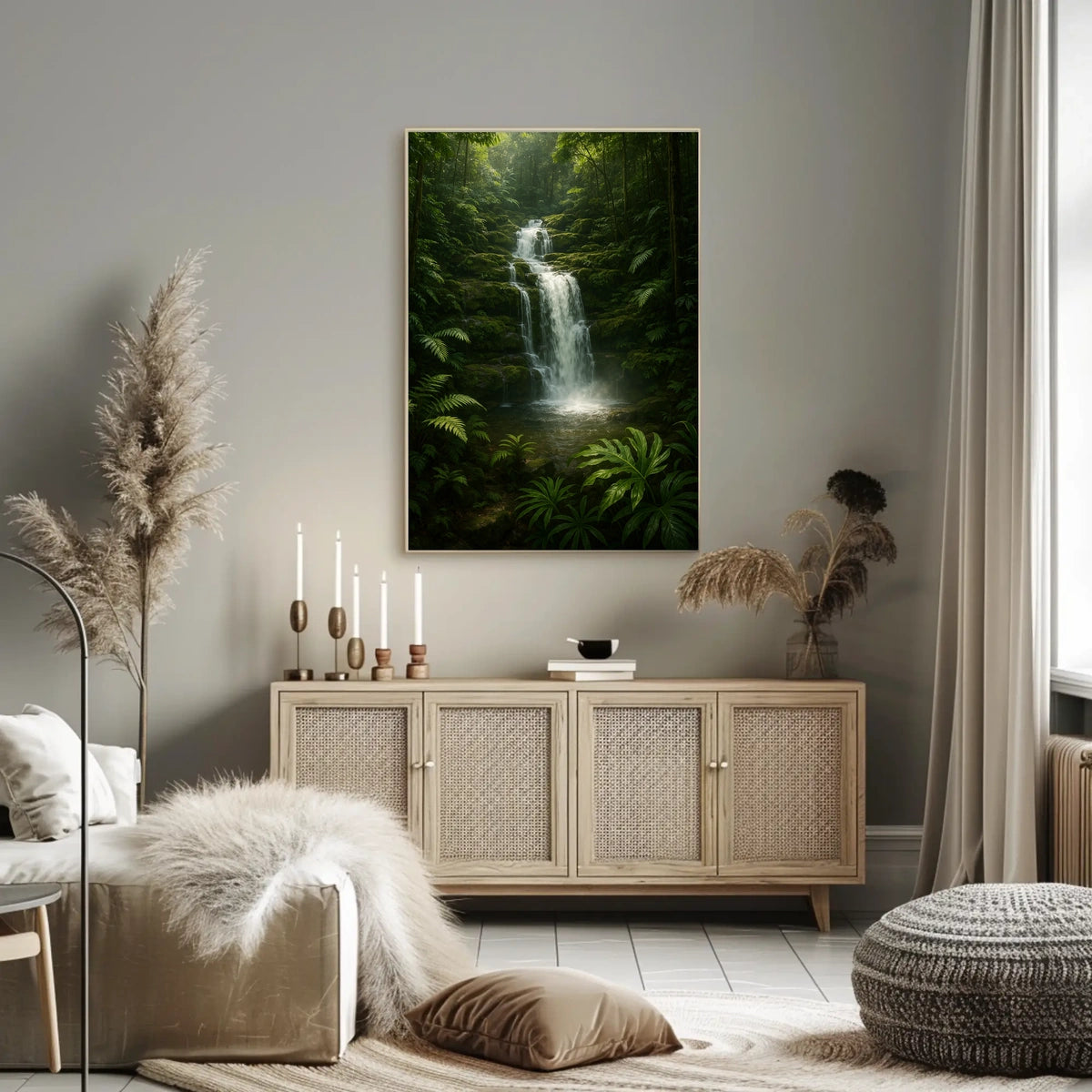 Serene Forest Waterfall Poster