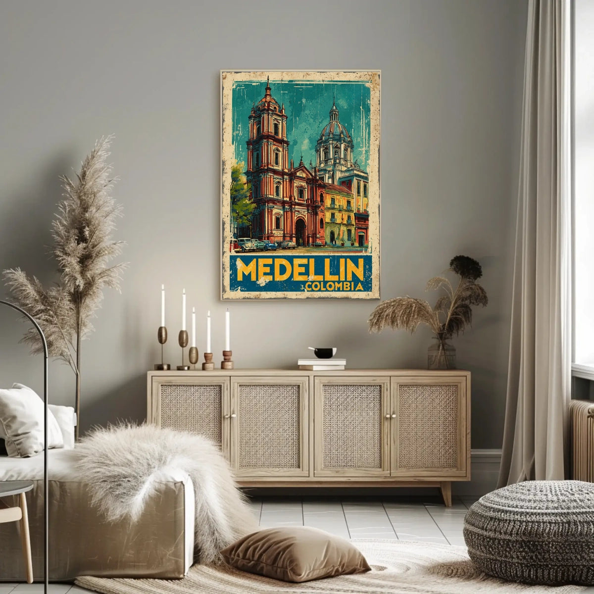 Medellín, Colombia Vintage Travel Poster