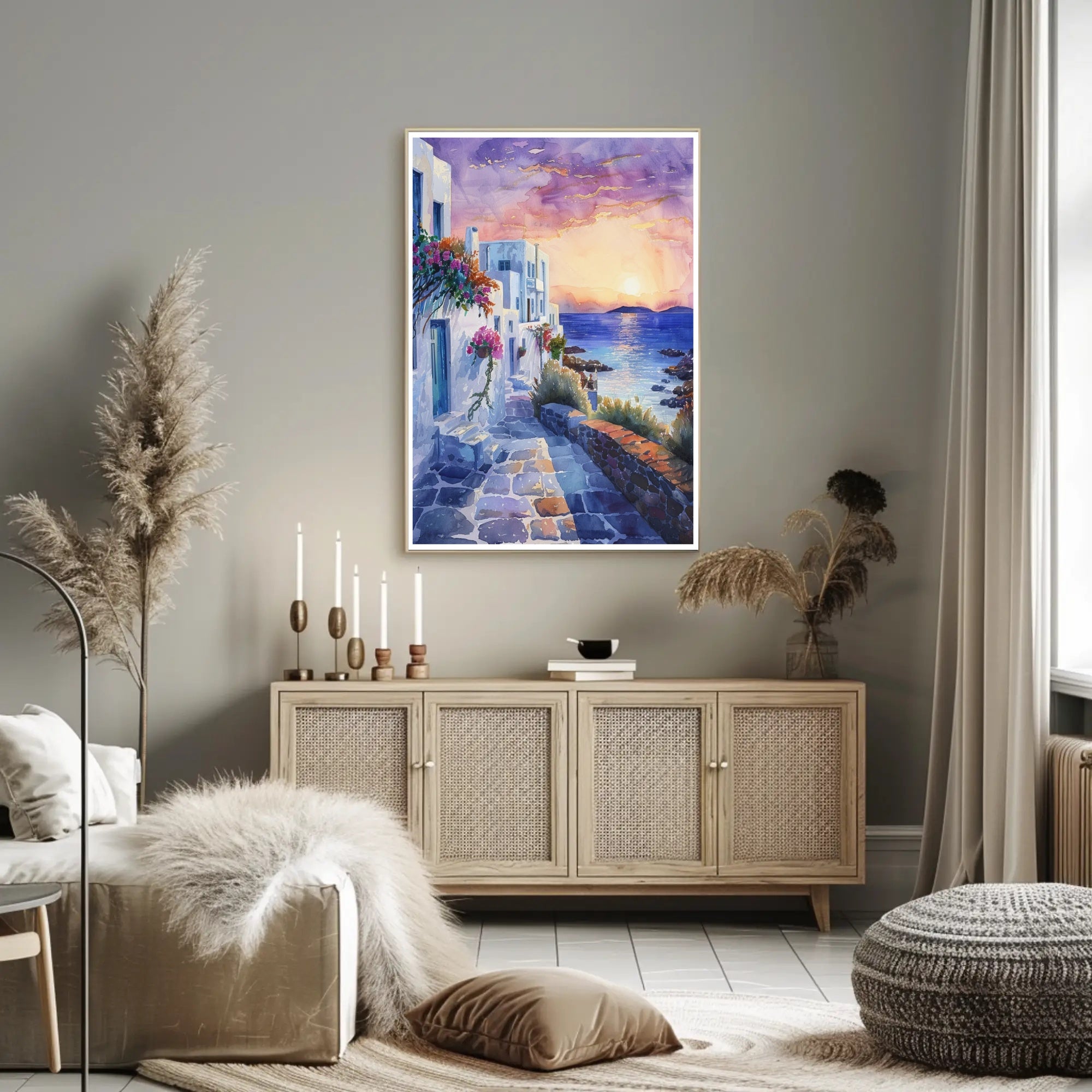 Sunset in a Coastal Village Poster PosterGoat